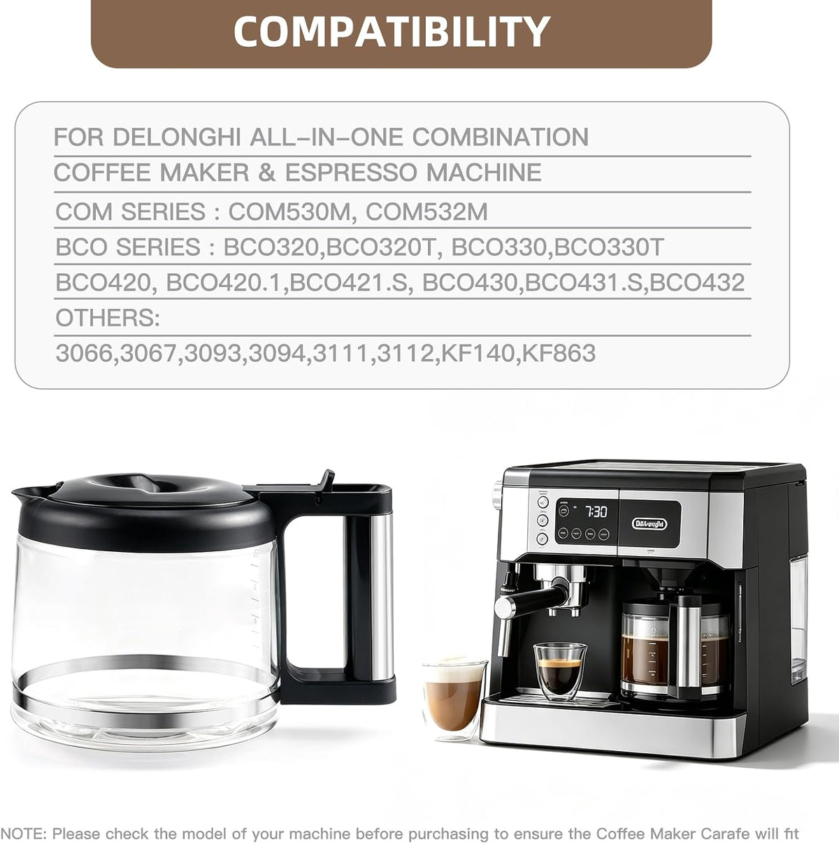 DeLonghi 10-Cup Glass Carafe for COM532M COM530M Coffee Makers Fits Many Models (See Below)