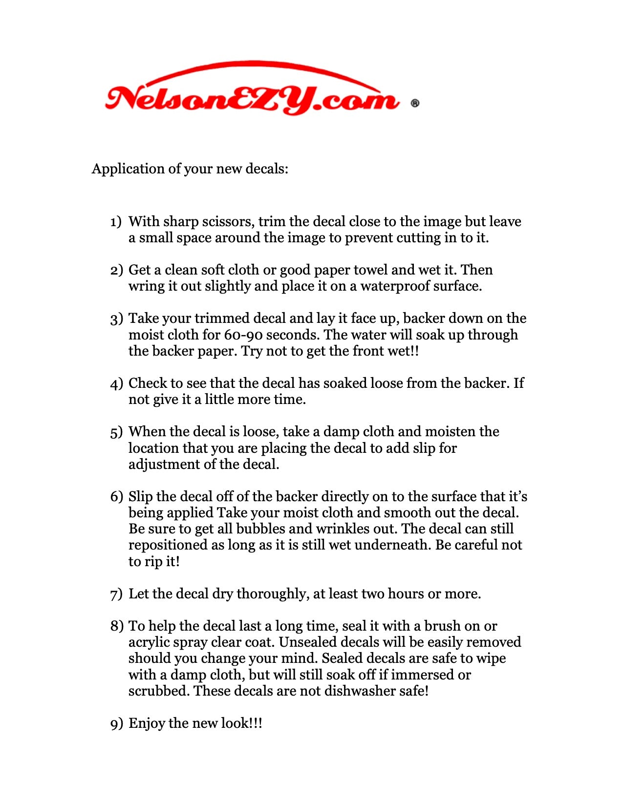 Application Of New Decals Instructions - (Download)