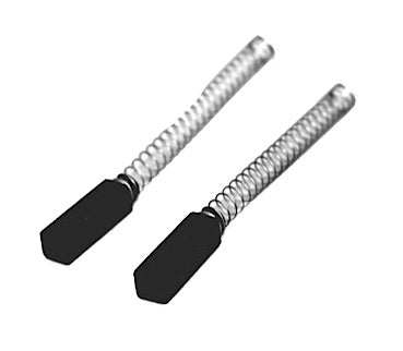A pair of black motor brushes with coiled wires, intended for use with Sunbeam Mixmaster or Hamilton Beach mixers.