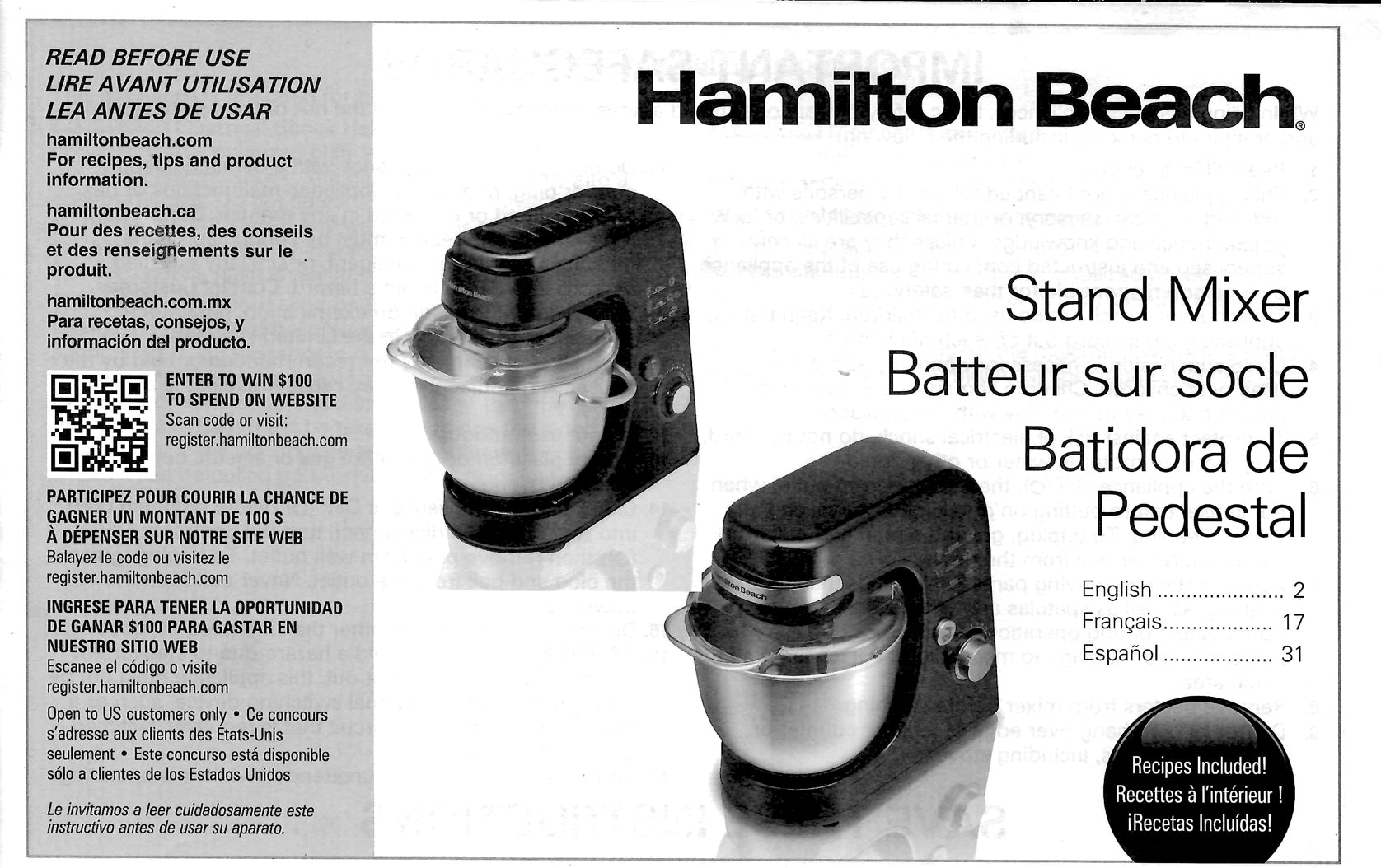 Hamilton Beach Manual For Model 63386,7,8,90-Type SM06 - (Download)