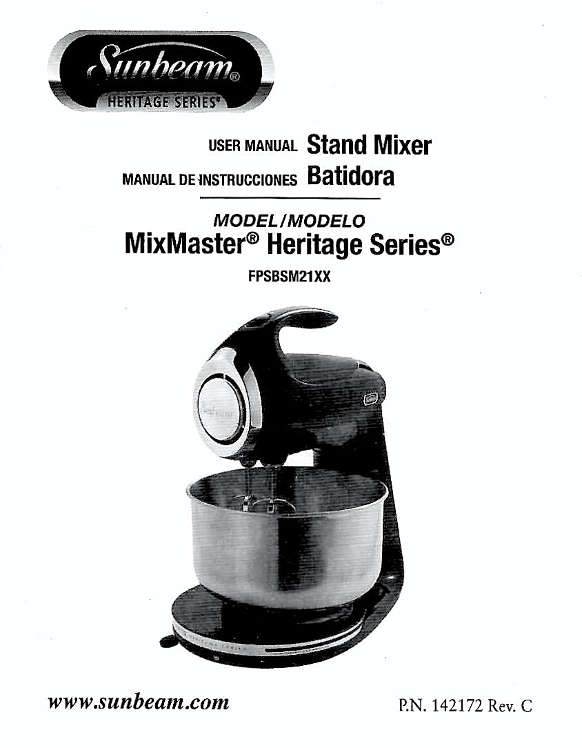 Mixmaster Manual For Heritage FPSBSM21XX Models - (Download)