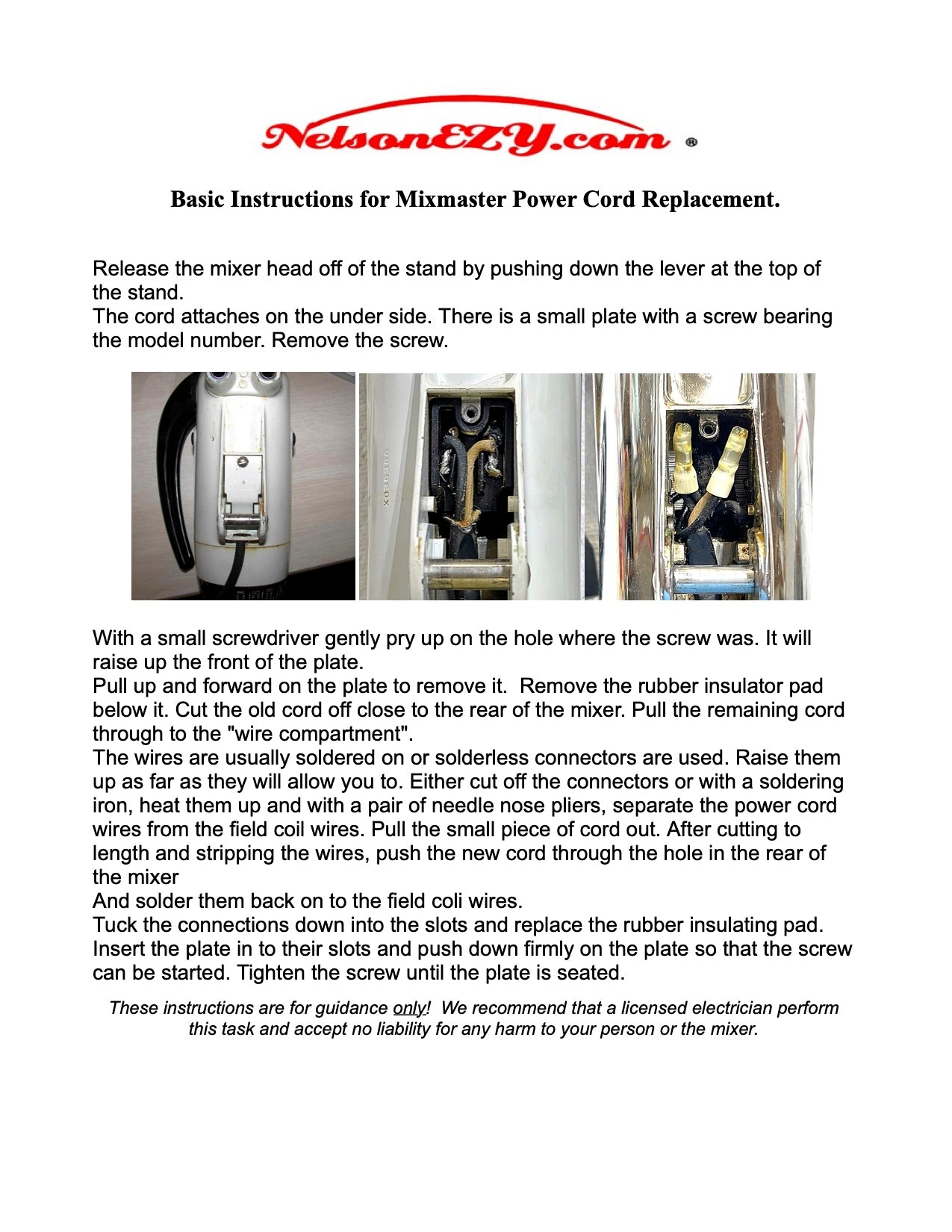 Mixmaster Power Cord Replacement Guide - (Download)