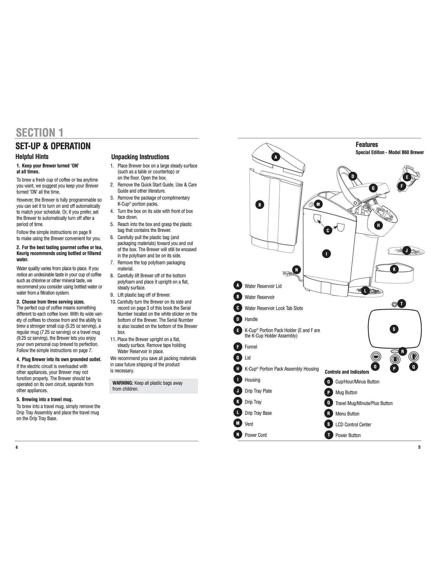 Keurig B60/B70 Single Serve K-Cup Pod Coffee Maker Manual  (Download)