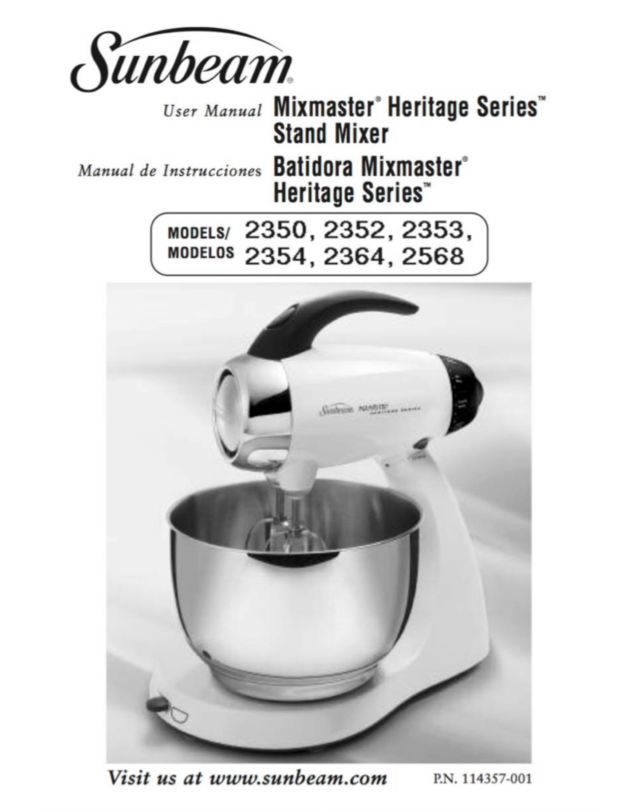 Mixmaster Manual For Sunbeam Heritage Models 2350,2352,2353,2364,2568 - (Download)