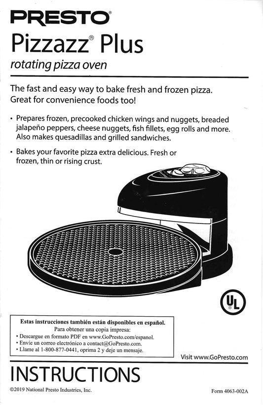 Pizza Pizzazz Plus Model 03430 Manual - (Download)