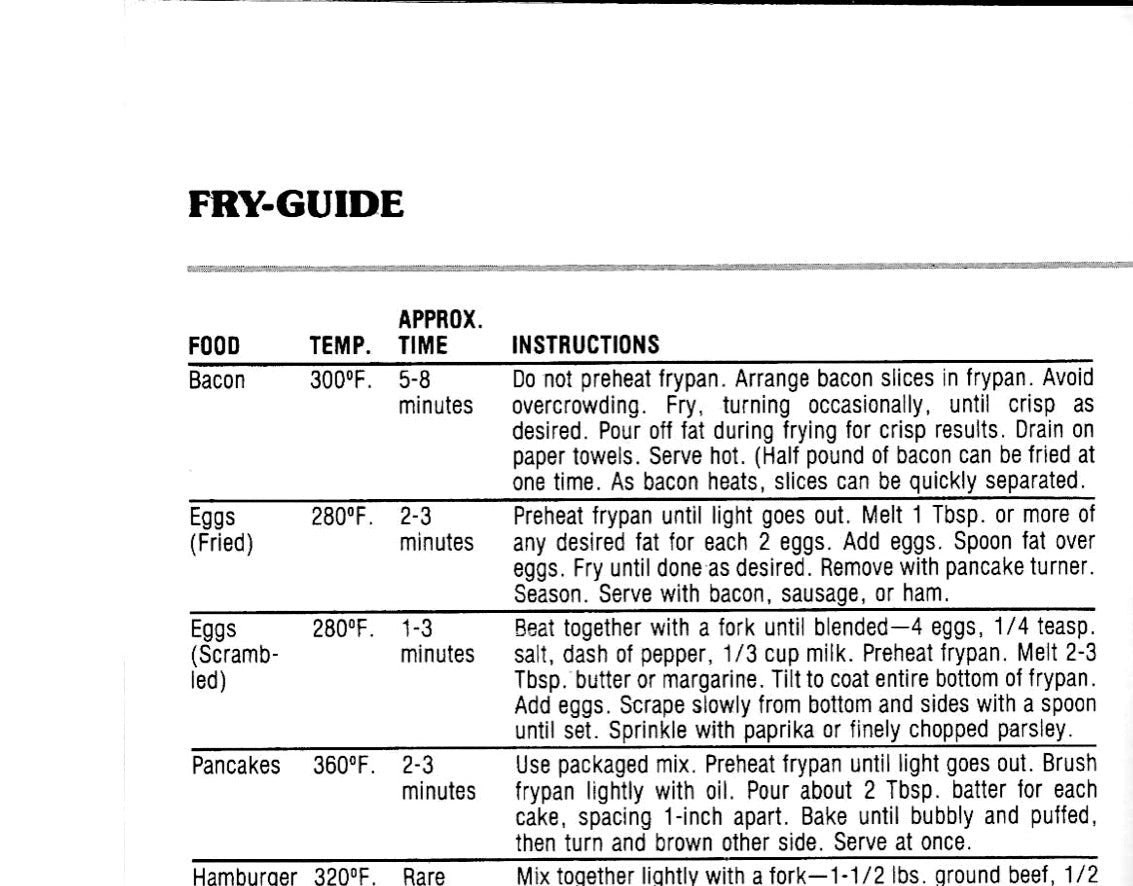 Sunbeam and Sunbeam Vista Electric Frypan  Manual - (Download)