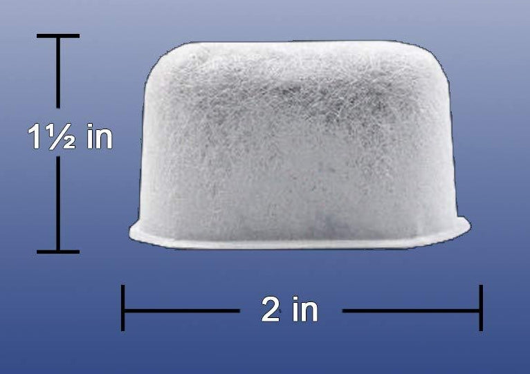 White filter with dimensions labeled on a blue background