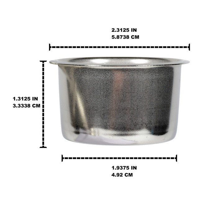 Stainless steel pot with dimensions labeled on a white background