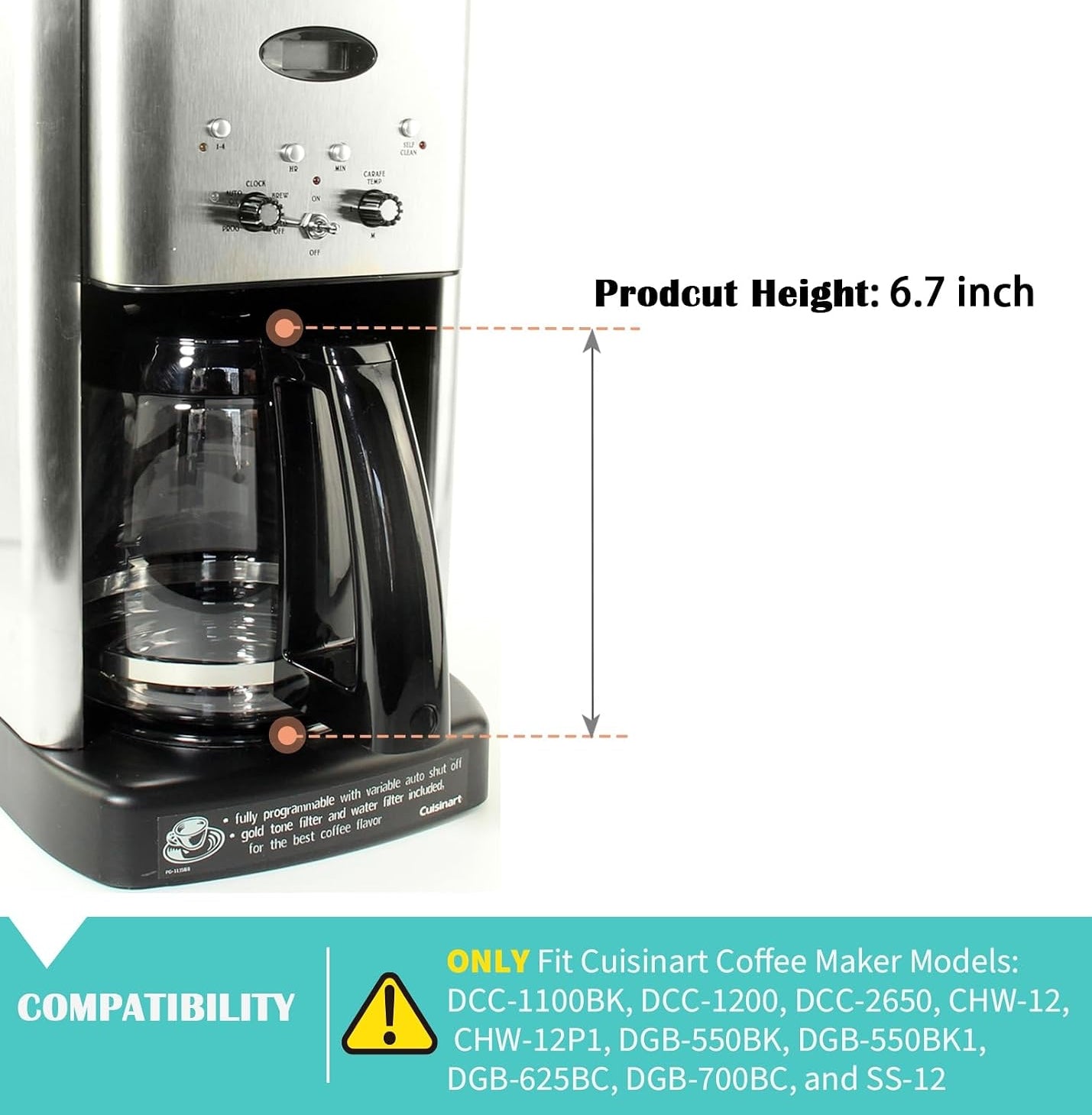Cuisinart Coffee Maker 12-Cup Glass Coffee Carafe Fits Many Models (See Below)