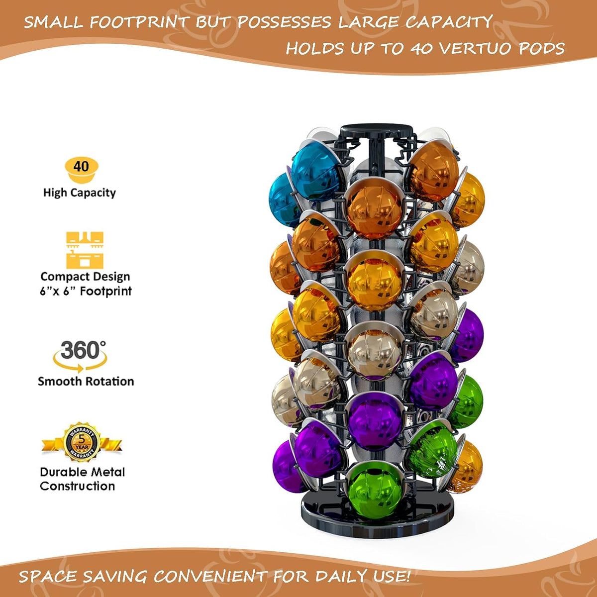 Nespresso Vertuo Pod Carousel with colorful Vertuo pods on a white background