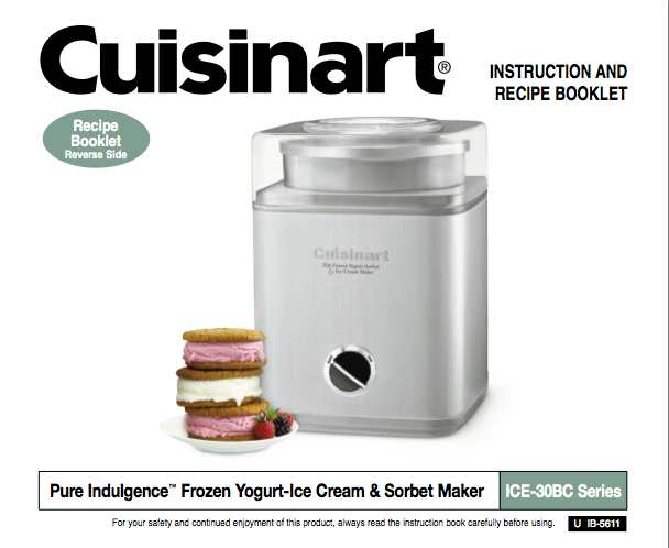 Cuisinart Manual For Ice Cream Maker Model ICE-30 - (Download)