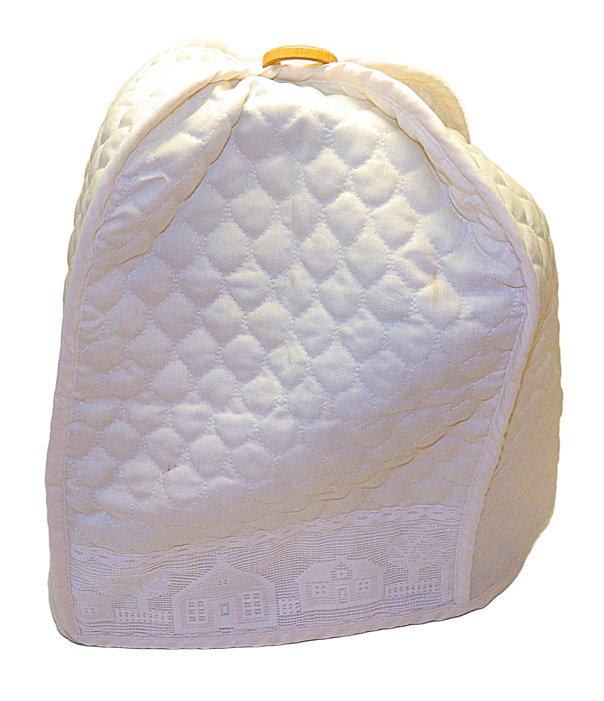 White quilted product with a textured pattern on a white background