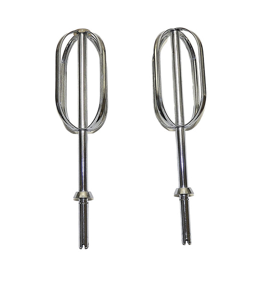 Two metal beaters on a white background
