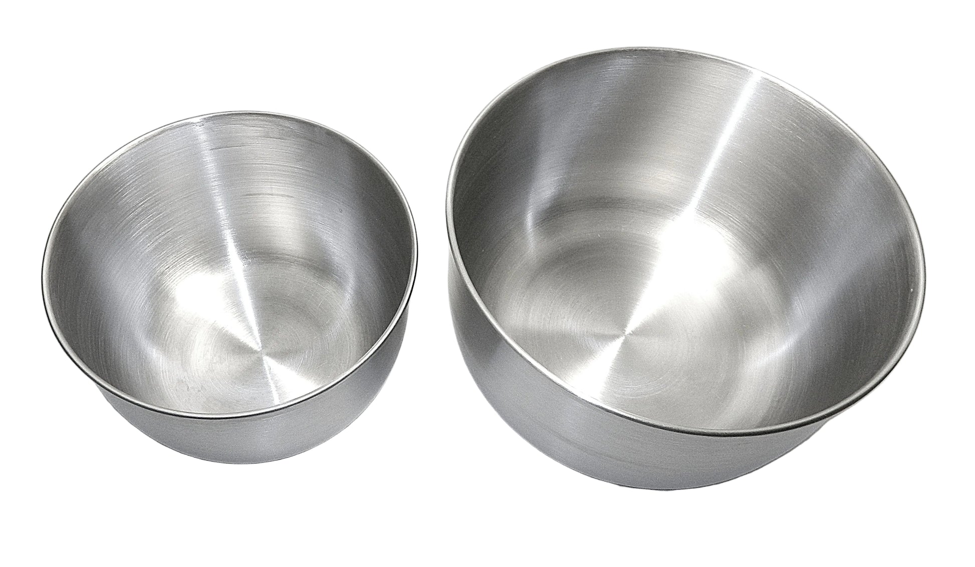 Two stainless steel bowls on a white background