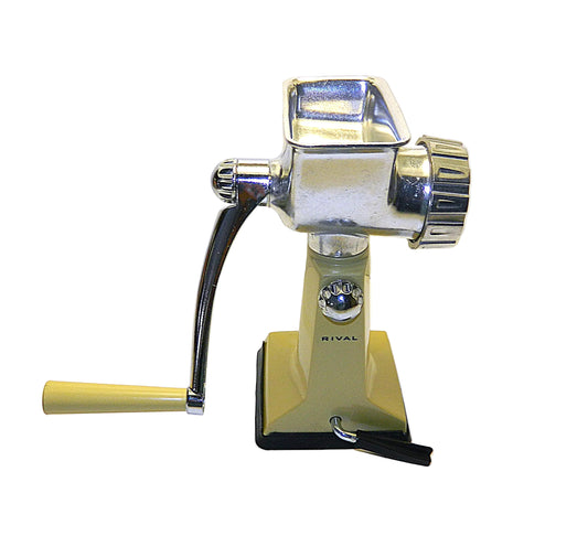 Manual meat grinder with 'Rival' branding on a white background
