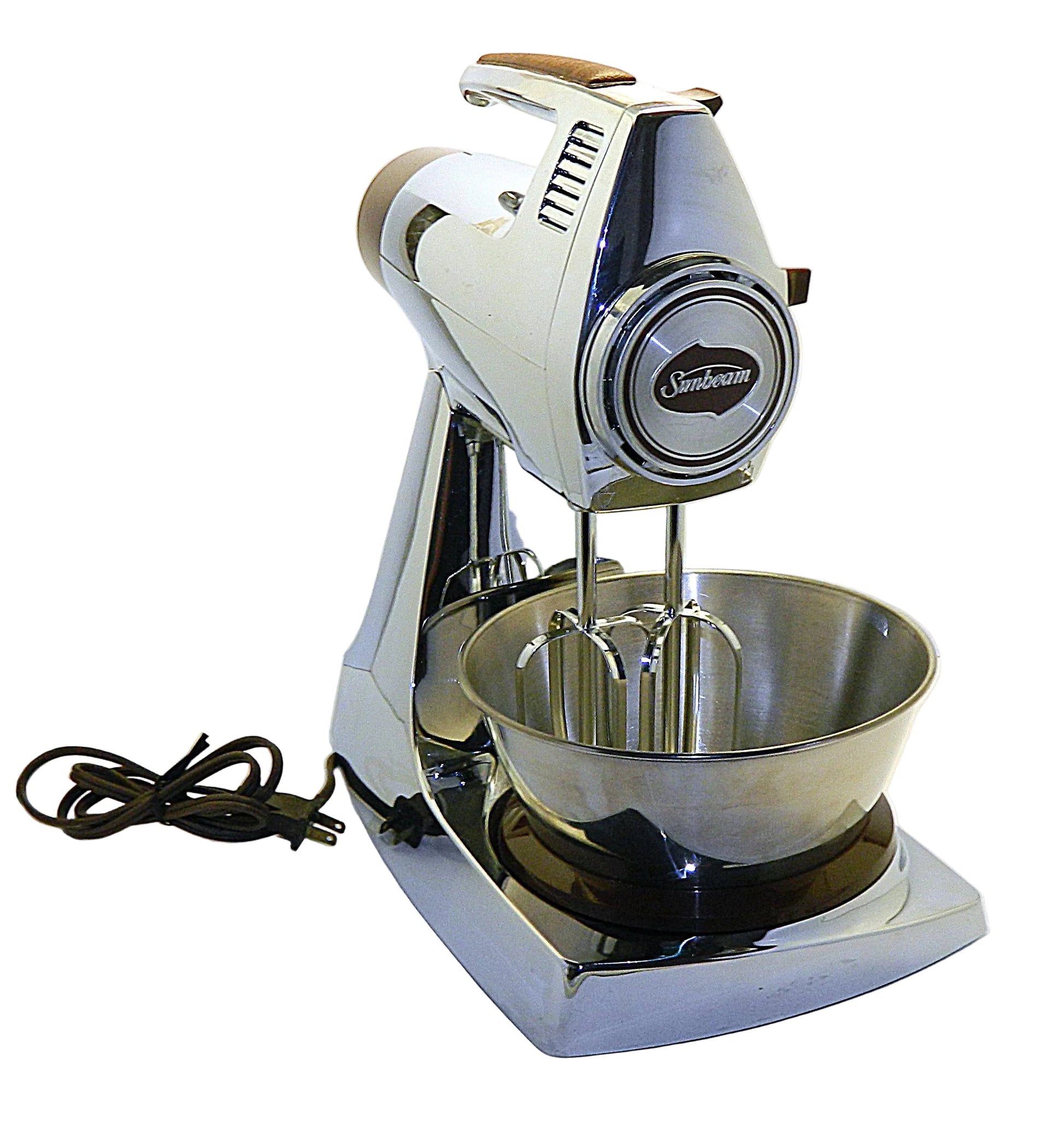 Vintage Sunbeam stand mixer on a white background