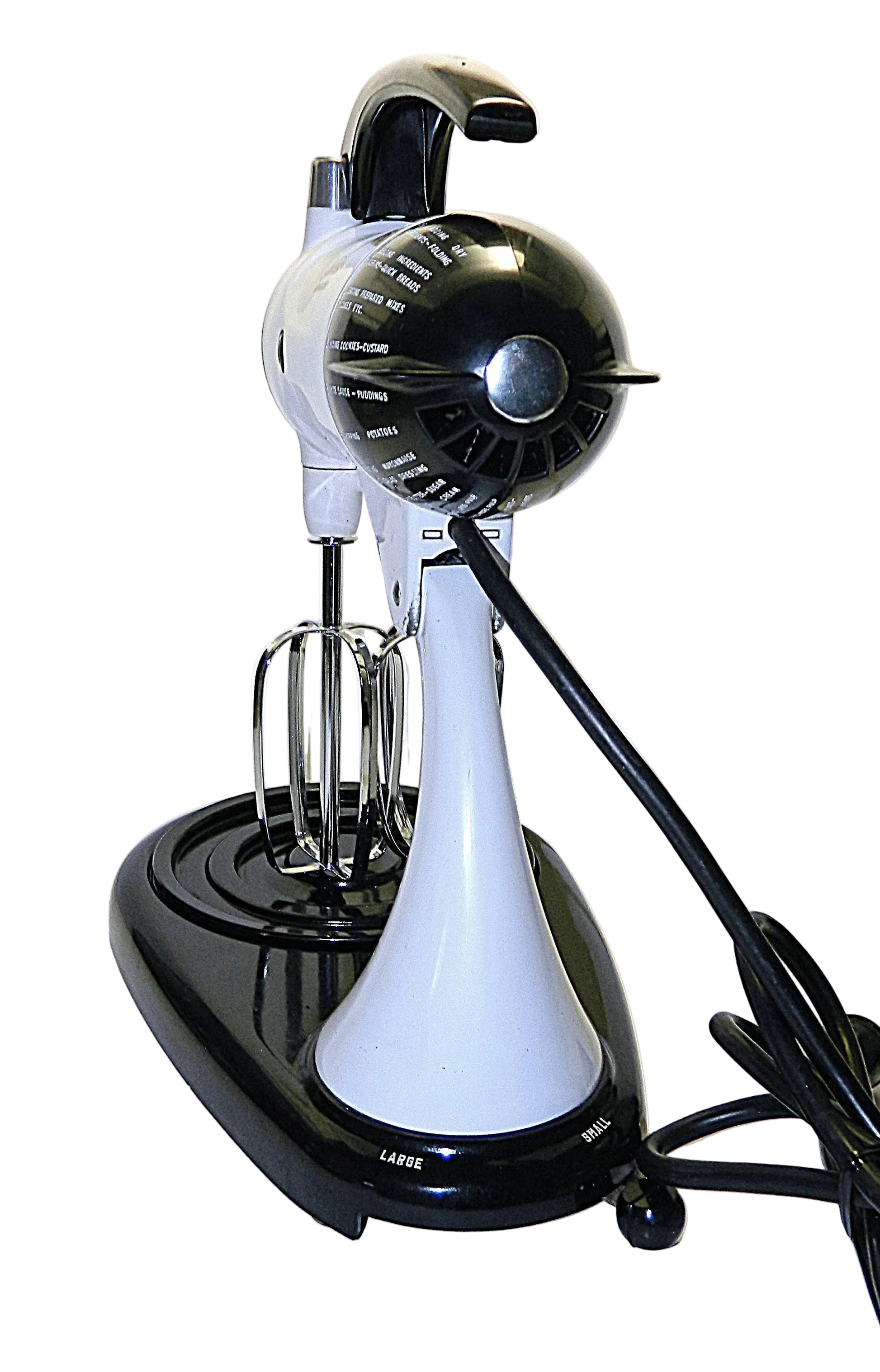 Black and white stand mixer on a white background