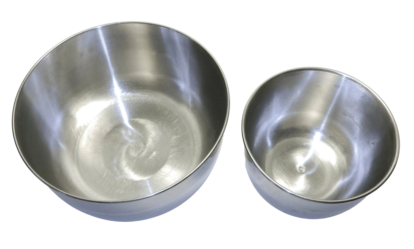 Two metallic bowls on a white background
