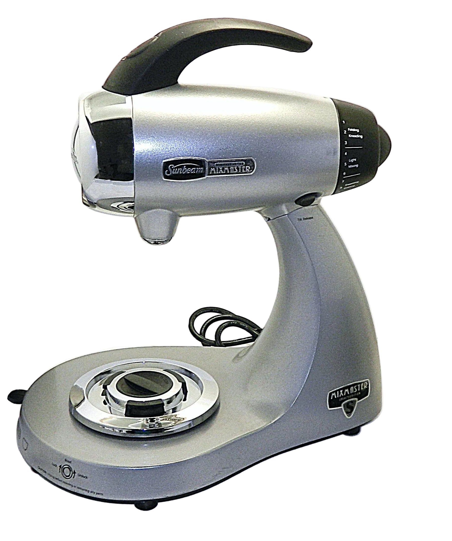 Silver Sunbeam kitchen mixer on a white background