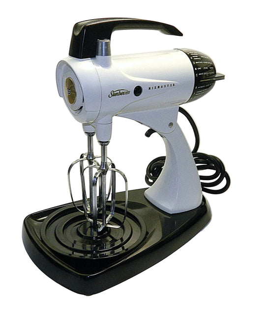 White and black Sunbeam mixer on a white background