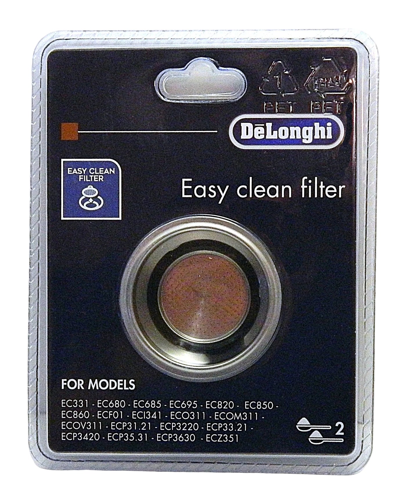 De'Longhi easy clean filter packaging on a white background