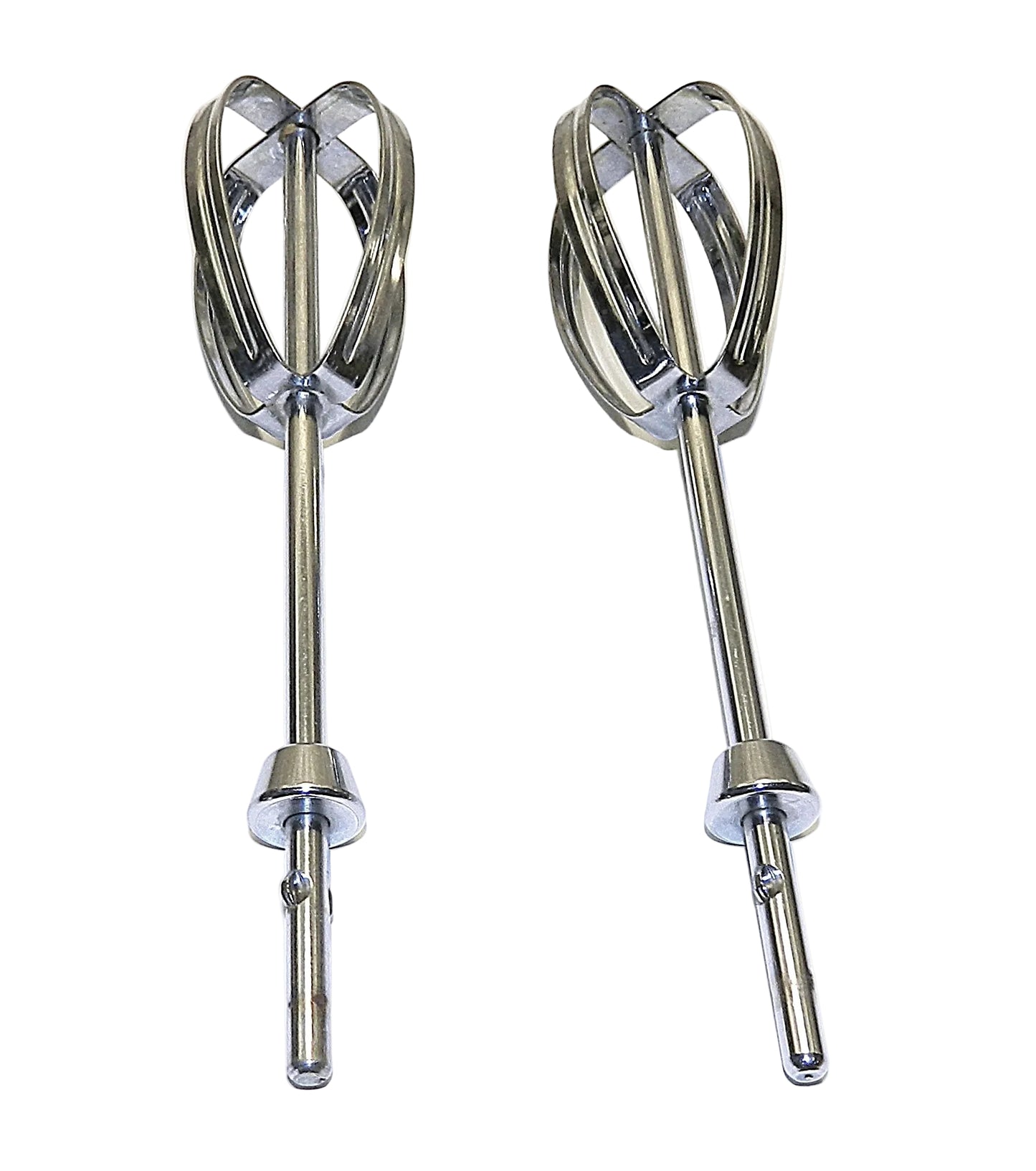 Two metal beaters on a white background