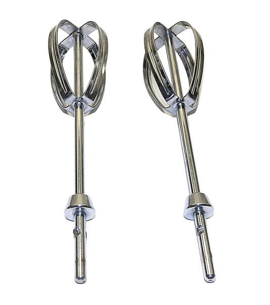 Two metal beaters on a white background