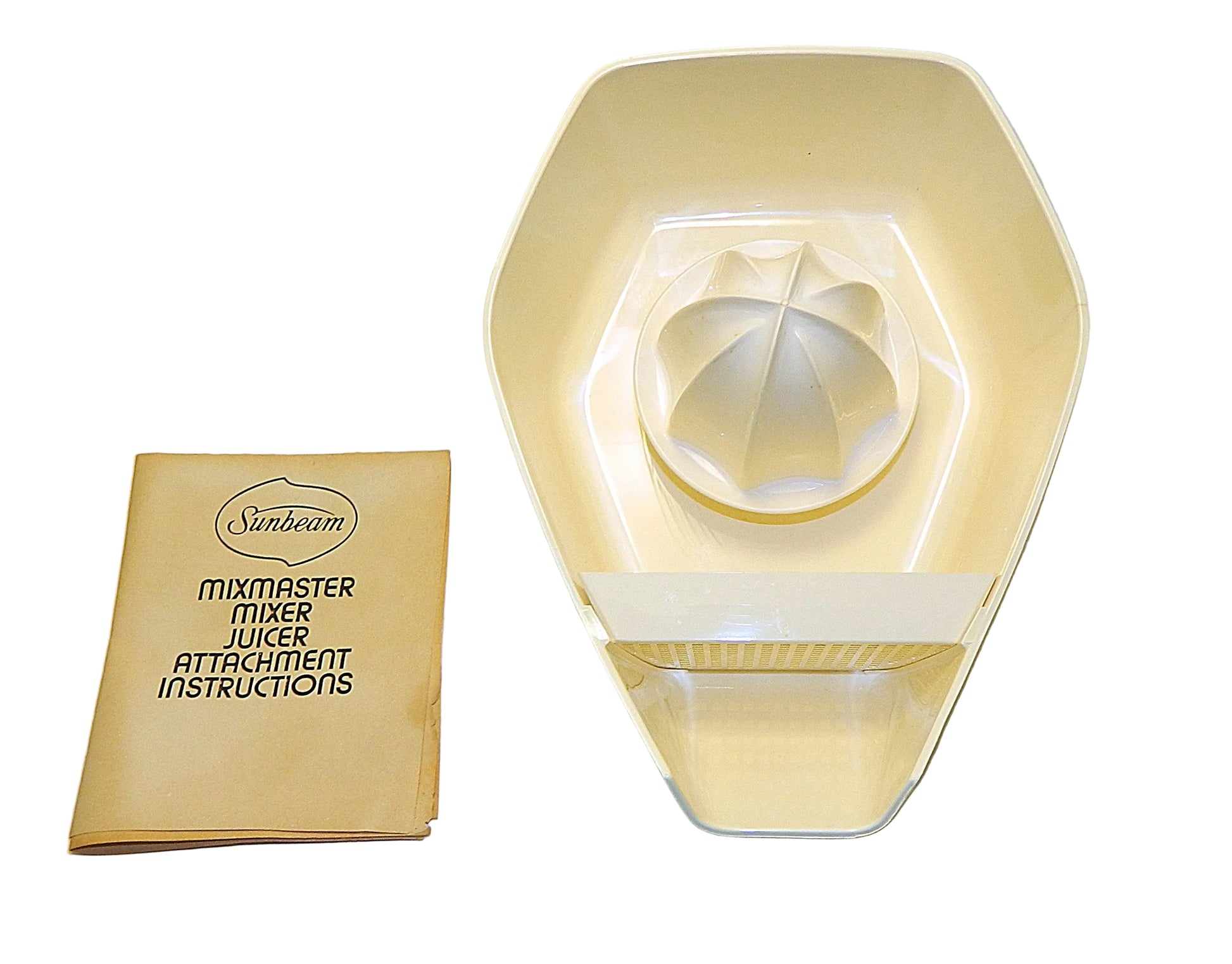 Sunbeam Mixmaster Mixer juicer attachment with instructions on a white background