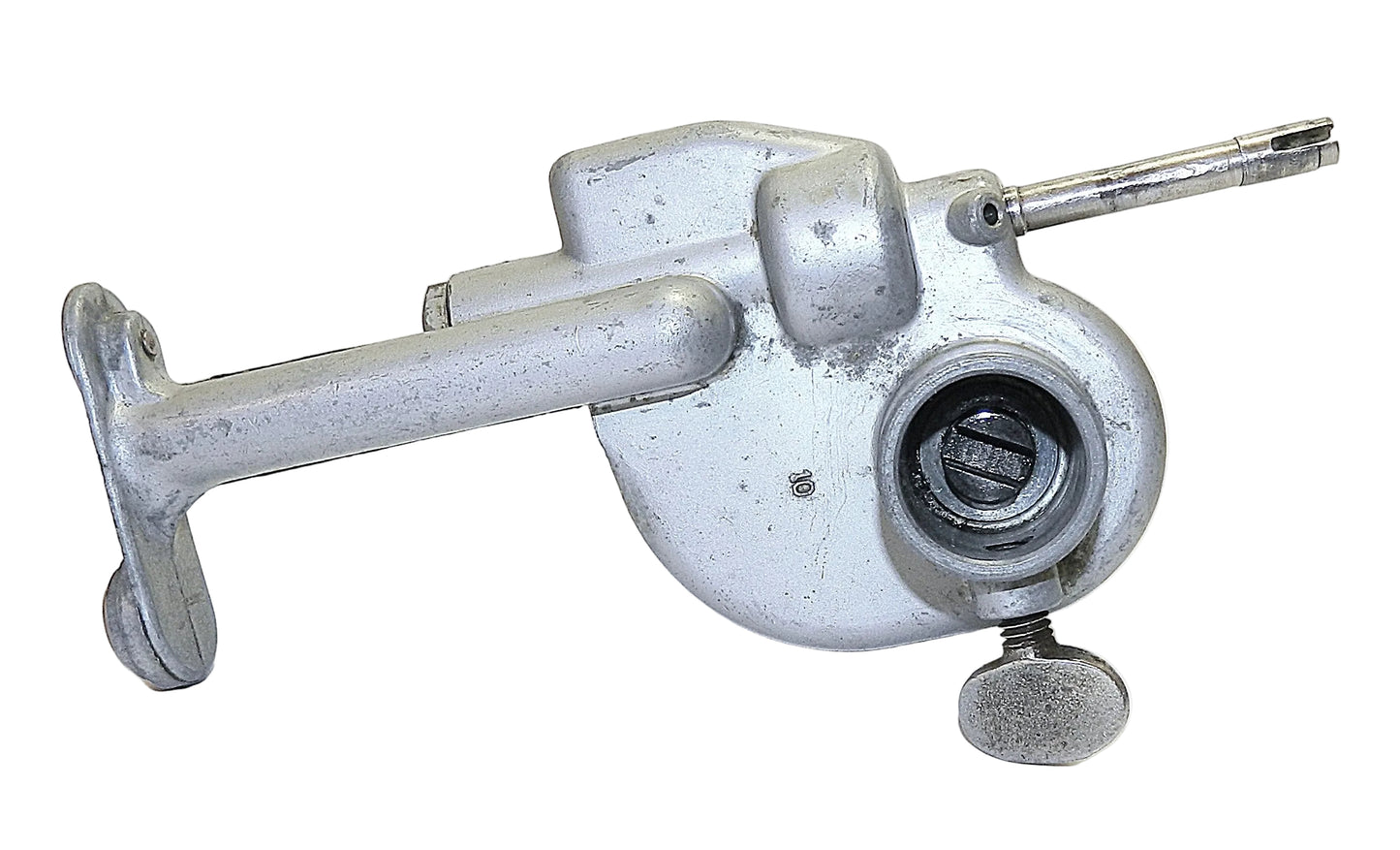 Metallic model of a spaceship on a white background