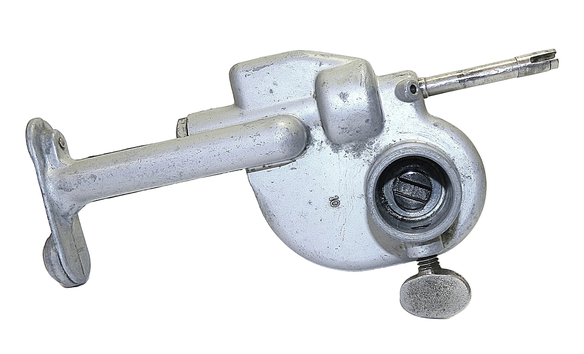 Metallic model of a spaceship on a white background
