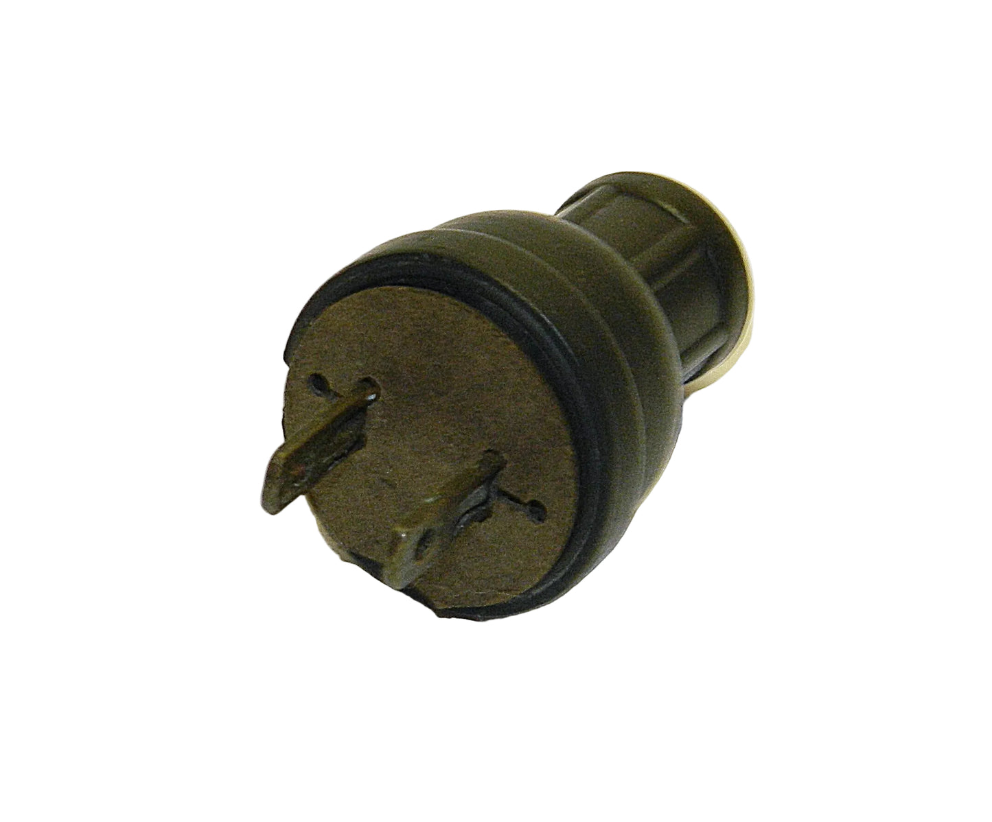 A vintage military-style plastic plug or connector with two pins, shown on a plain white background.