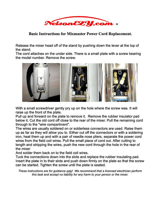 Mixmaster Power Cord Replacement Guide - (Download)