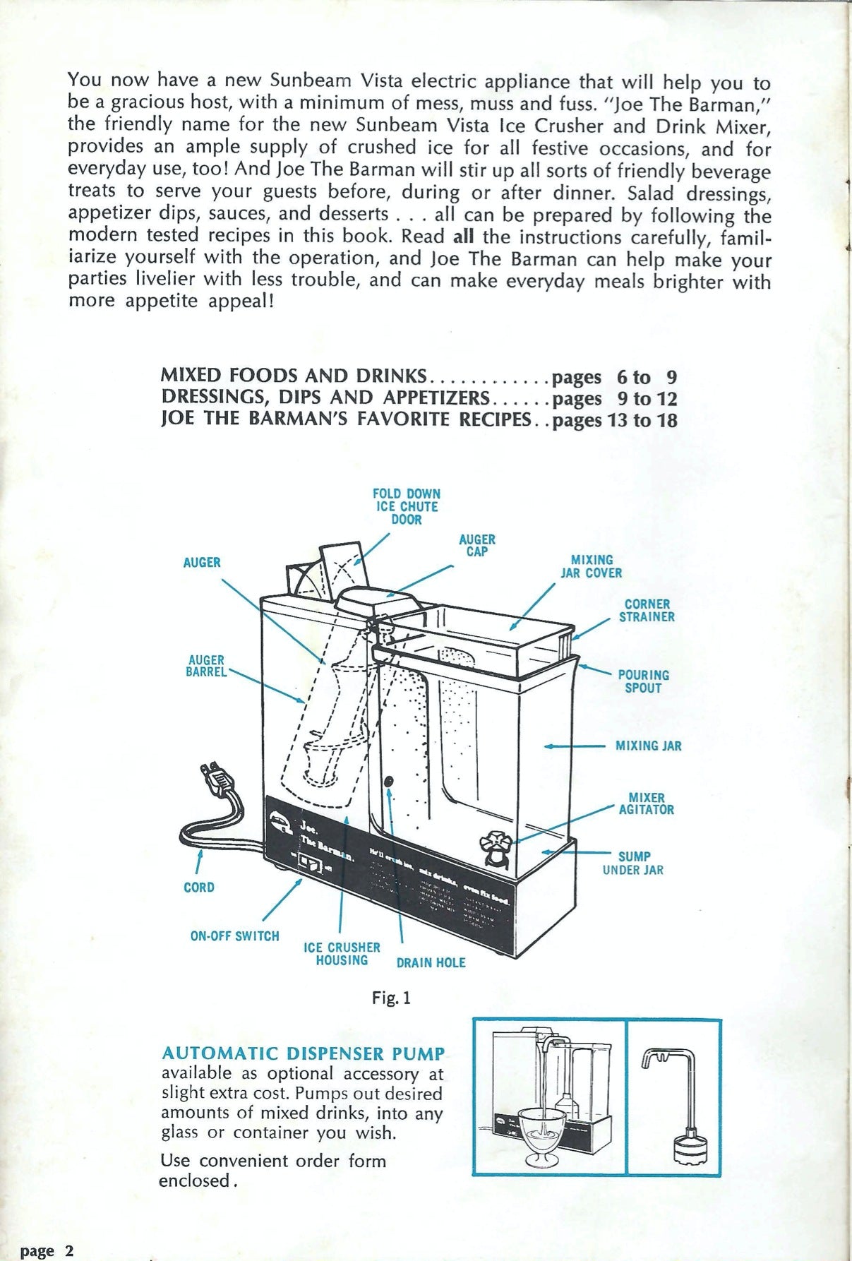 Sunbeam Manual For Vista Joe The Barman Model VDM-A - (Download)