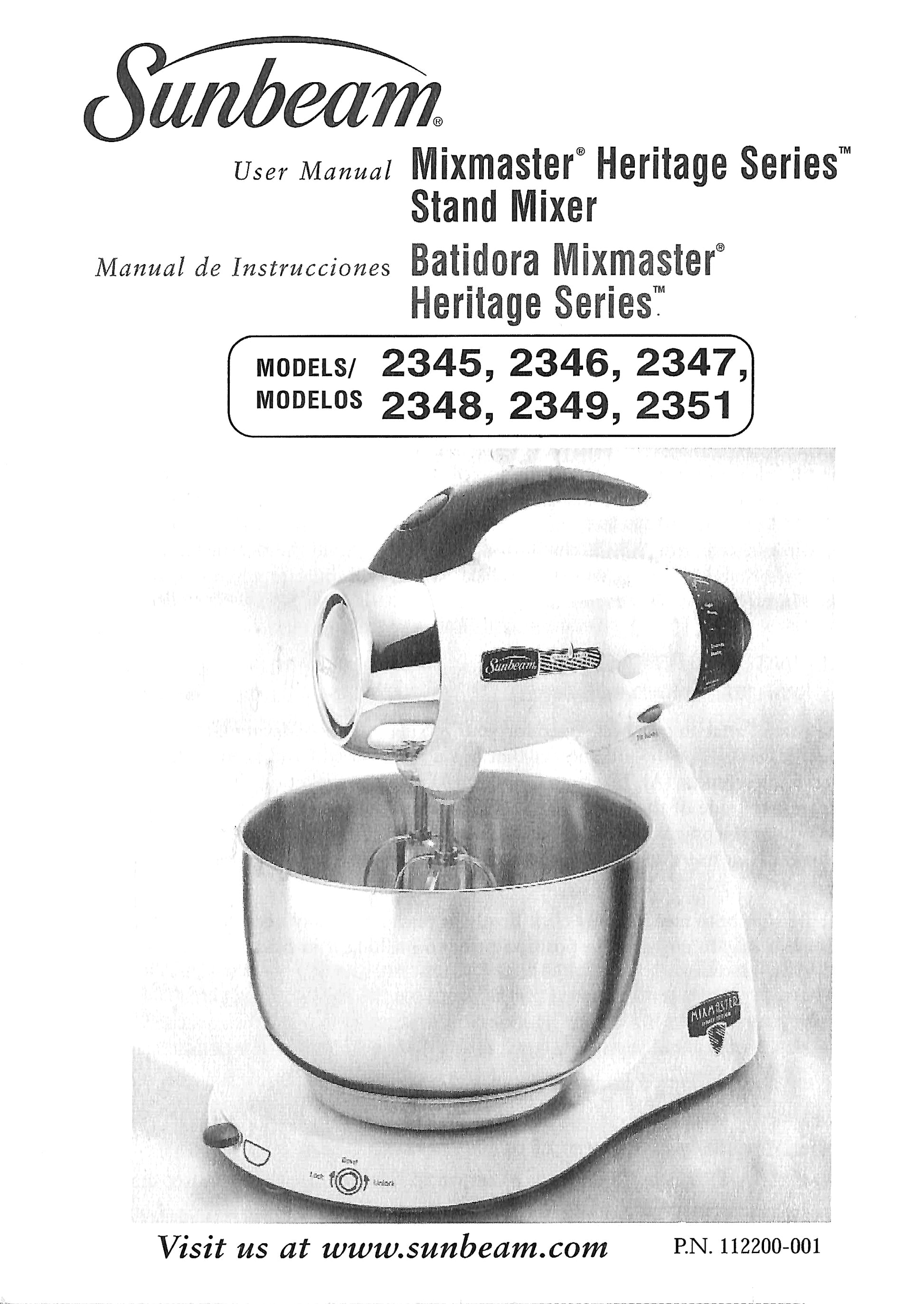 Sunbeam Mixmaster Heritage Series stand mixer on a white background with text.