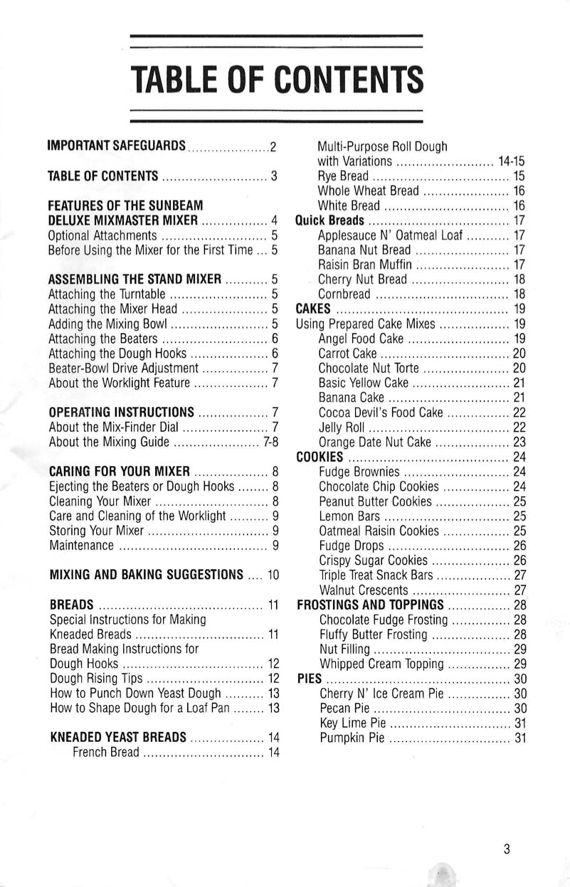 Mixmaster Manual For Sunbeam/Sunbeam Deluxe Models  - (Download)