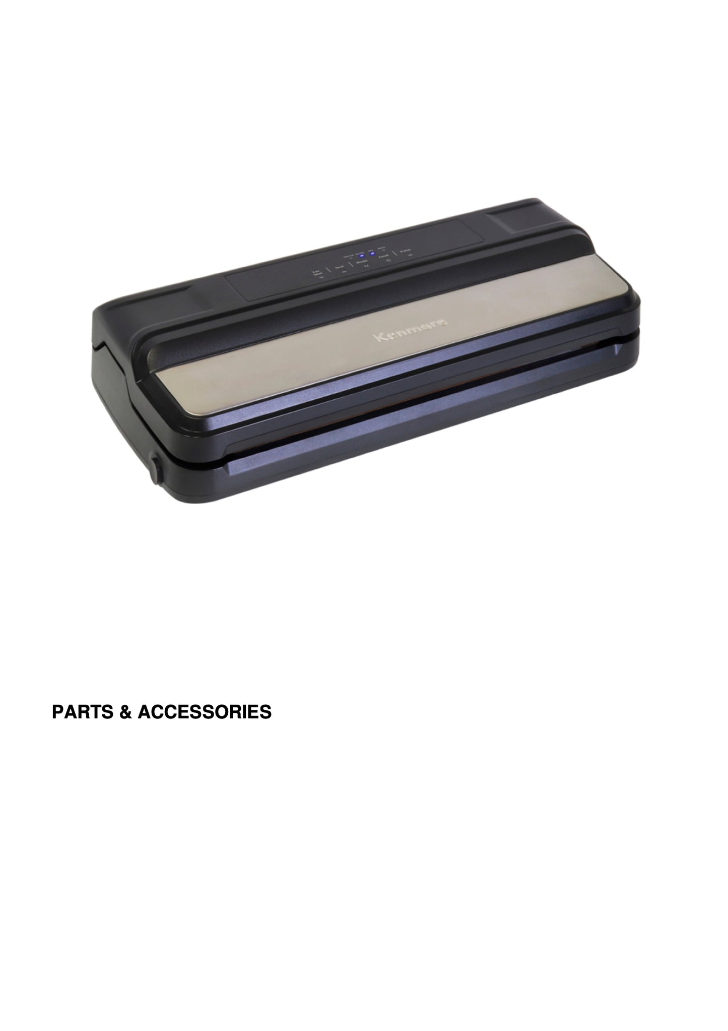 Black and silver vacuum sealer on a white background with 'Parts & Accessories' text.