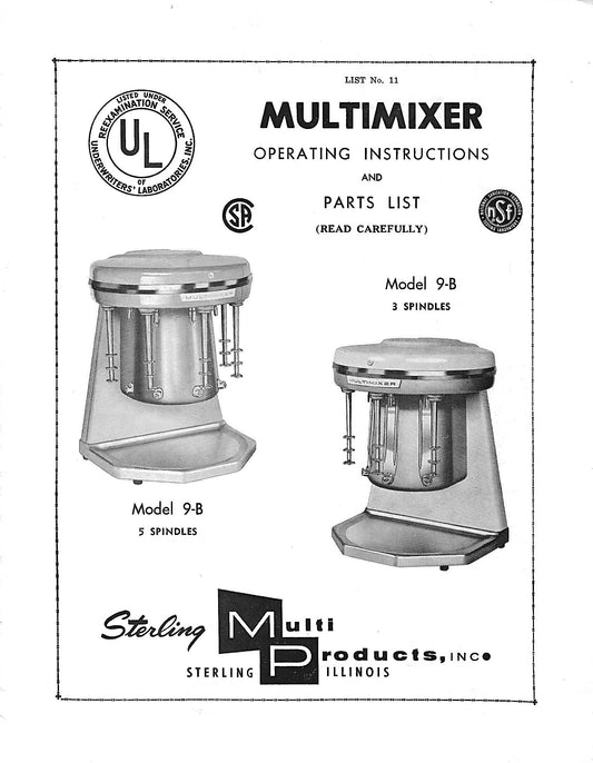 Sterling Multimixer Manual For Model 9-B - (Download)