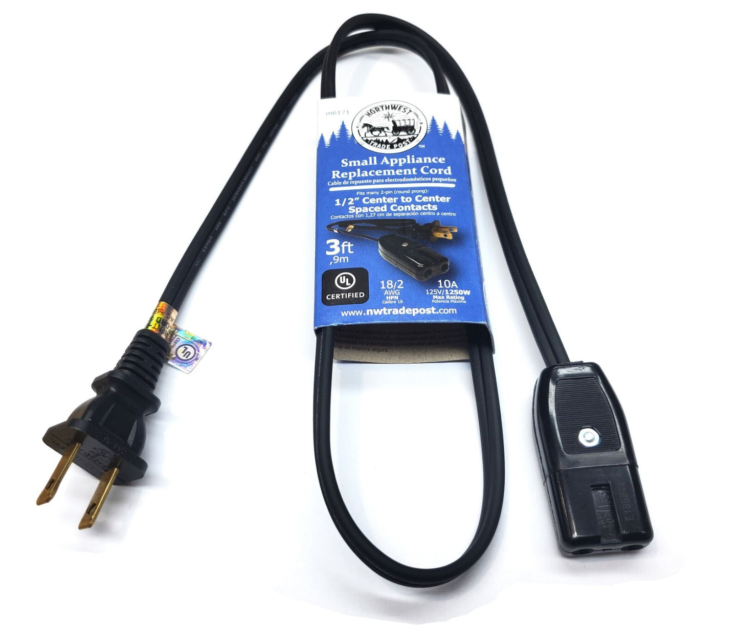 Power cord with plug and socket on a white background