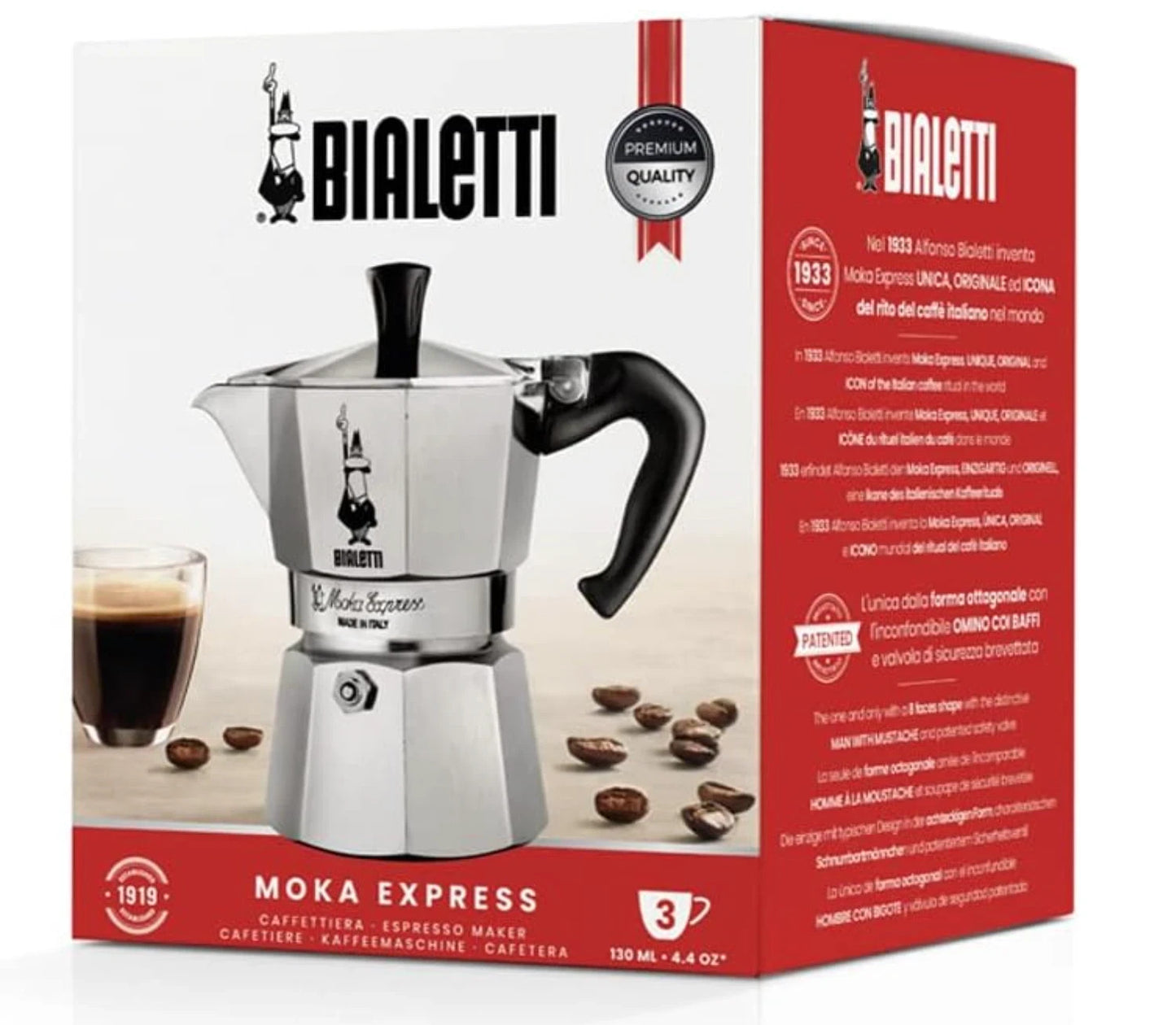 Bialetti Moka Express 3 Cup Iconic Italian Stovetop Espresso Maker - New