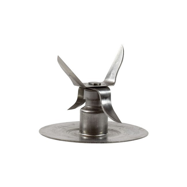 A stainless steel blender blade assembly with a circular mounting base and three curved blades, shown on a plain white background.